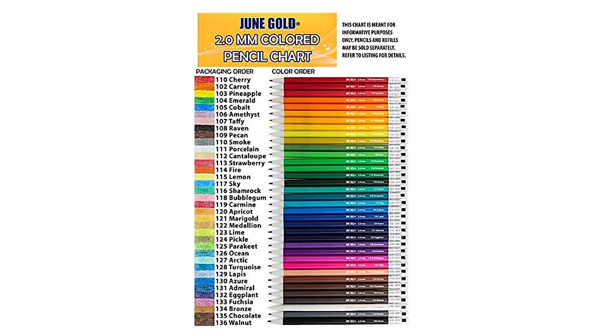 June Gold 36 Colored Mechanical Pencils - Vibrant 2.0mm Set