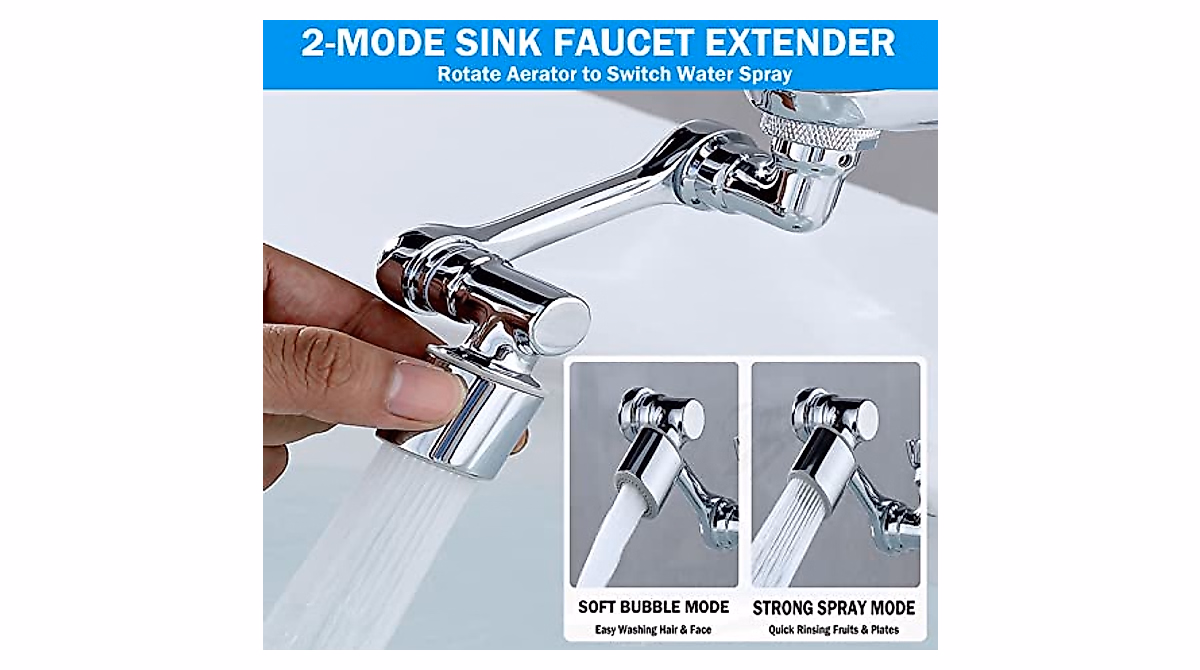 Buy Faucet Extender, Large Angle Rotating Splash Faucet Aerator, Universal 1080 Swivel Robotic Arm Swivel Extension Kitchen Sink Aerator Extender With 2 Water Outlet Modes Brushed Nickel
