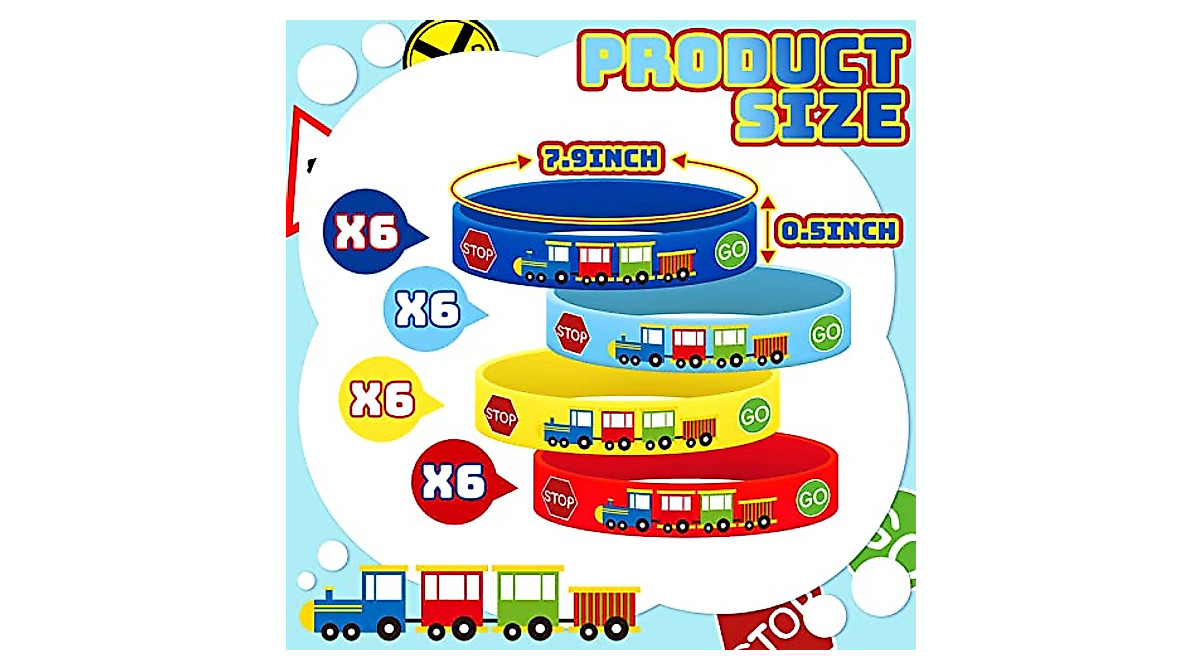 24 Train Silicone Wristbands for Party Favors