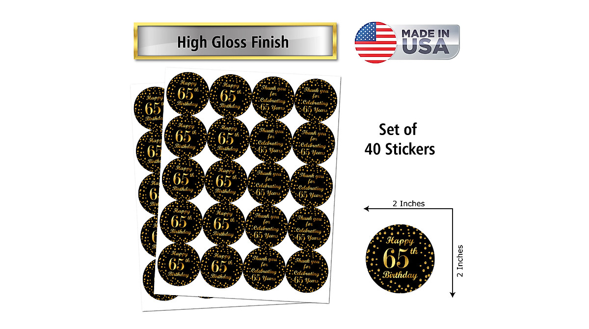 65th Birthday Glossy Stickers - Perfect Party Favor