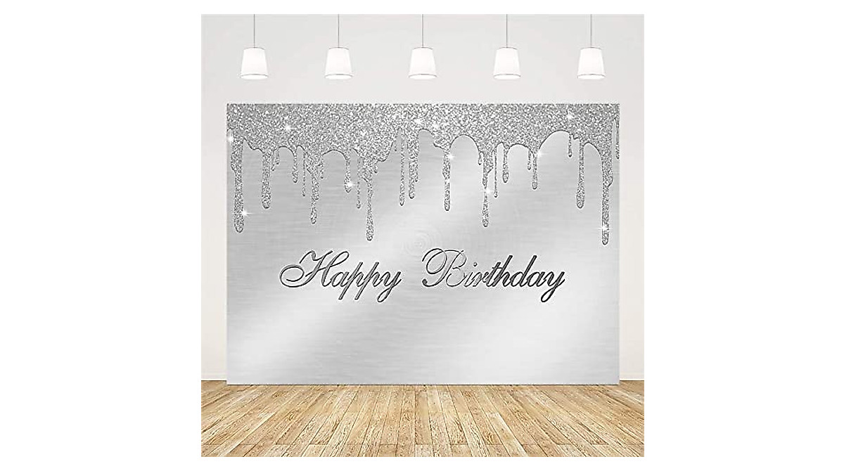 Sendy Silver Glitter Birthday Backdrop for Parties & Photos