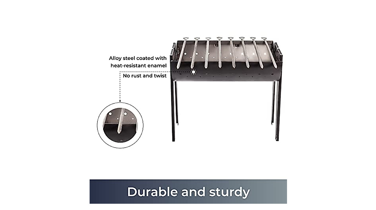 SYTON Portable Folding Mangal Grill w/ 8 Skewers - BBQ