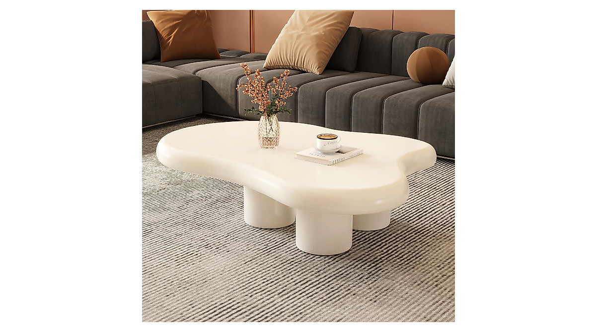 QEZEOM Cloud Coffee Table - Unique Modern Wavy Design in White