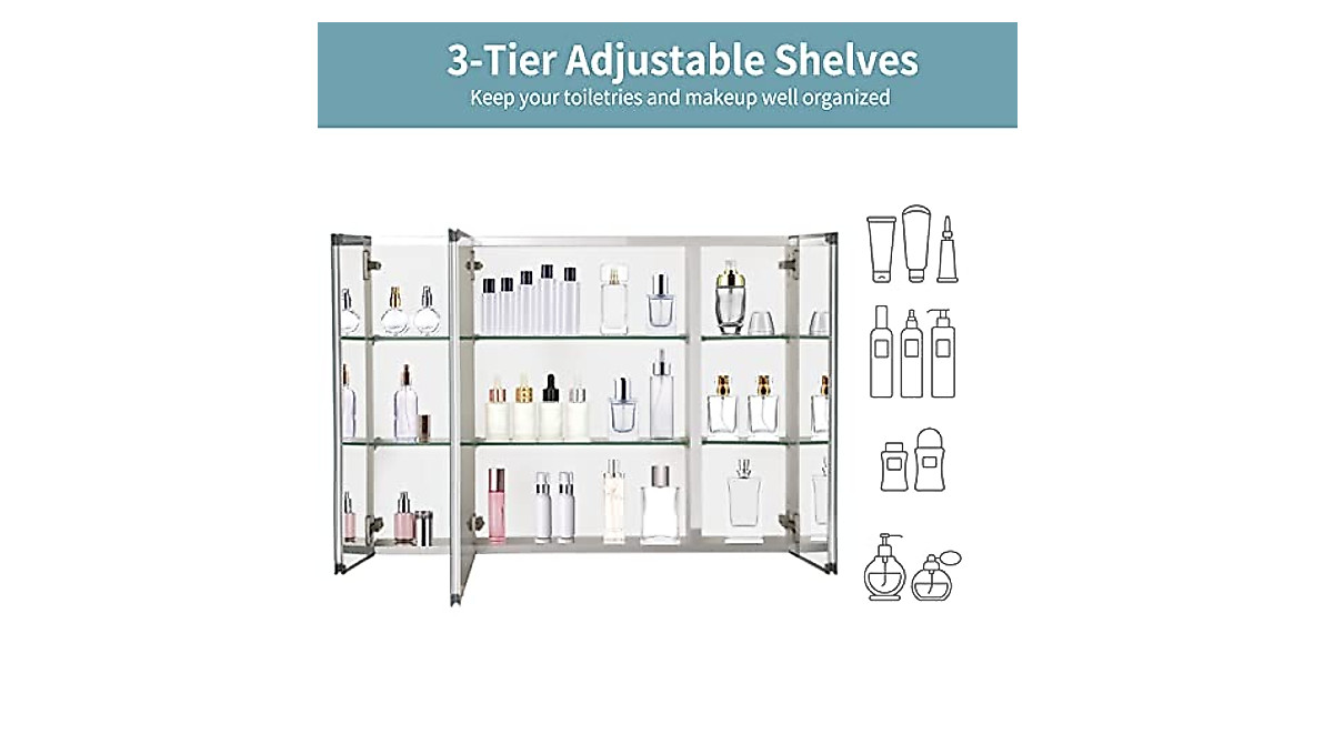 Movo 36x26 Inch Aluminum Medicine Cabinet with Dual Mirrors