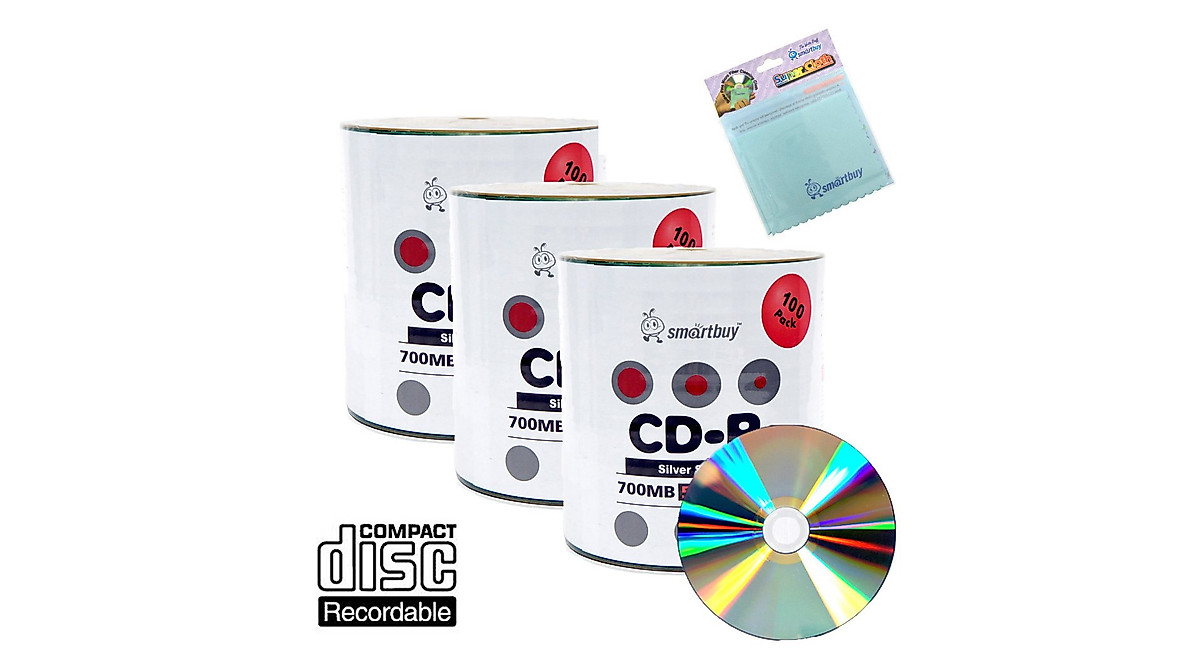Smartbuy 300 CD-R Discs 700MB 52x + Free Microfiber Cloth