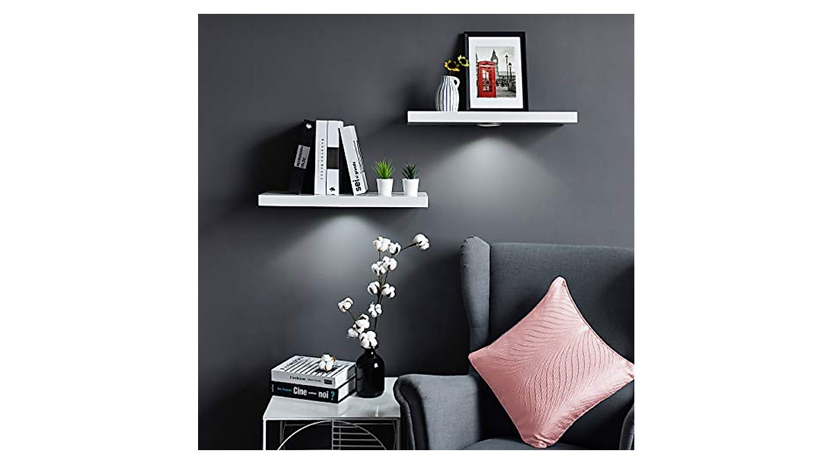 WELLAND White Floating Shelf with Touch-Sensing LED Light | Stylish ...