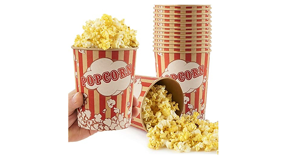 32 Oz Disposable Popcorn Buckets - 25 Count Vintage Style