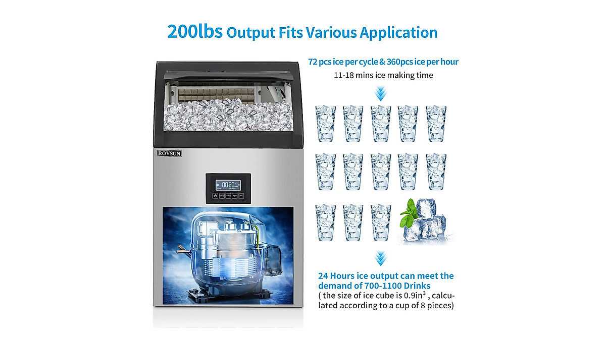 ROVSUN Commercial Ice Maker 200LBS/24H with Water Filter