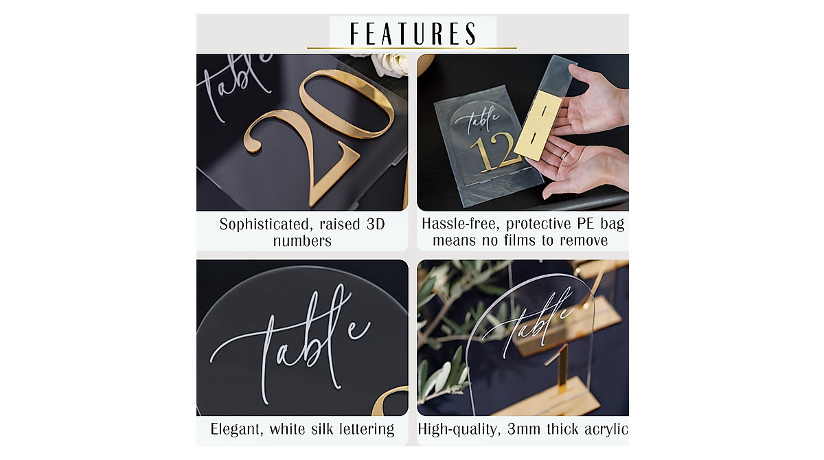 Elegant Gold Acrylic Wedding Table Numbers for Reception