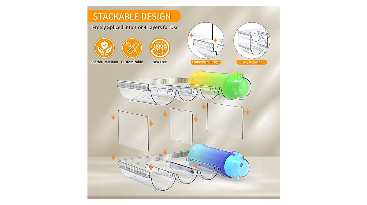 Water Bottle Organizer Stackable 4 Pack for Kitchen & Pantry Storage