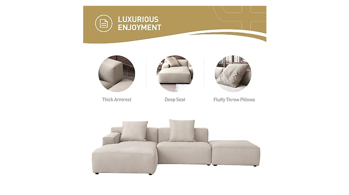 Acanva Luxury Modular L-Shape Sofa | Modern Cream Sectional for Living ...