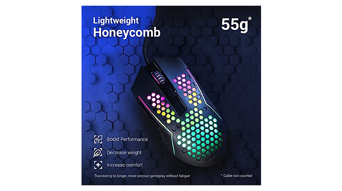 Redragon M987 Gaming Mouse - Ultra-Lightweight, 12400 DPI, RGB Backlit