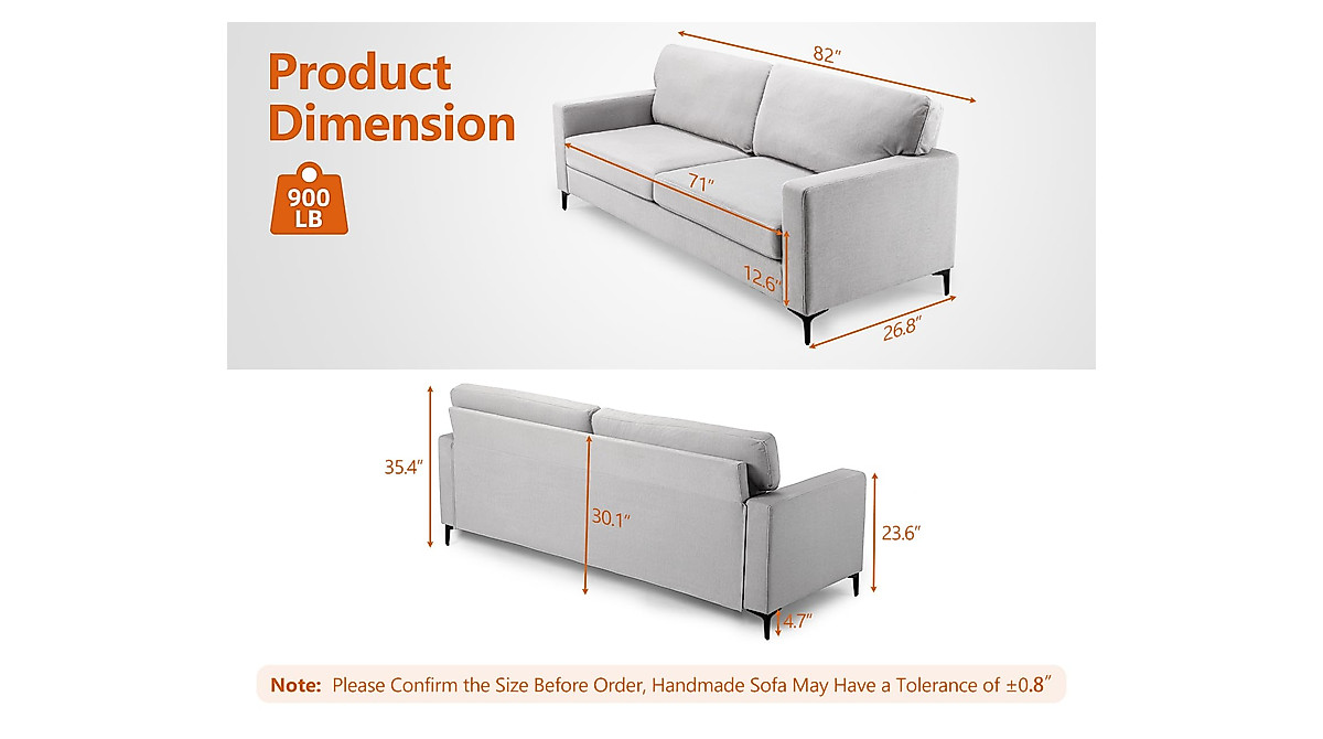 IDEARHOUSE 82 Inch Modern Linen Sofa – Stylish & Comfy 3-Seater