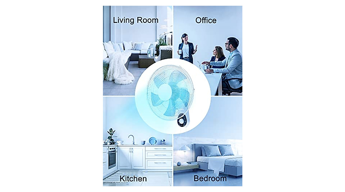 Delvit Wall Mount Fan - 16-Inch Wall Fan with 5 Blades & 3 Speeds