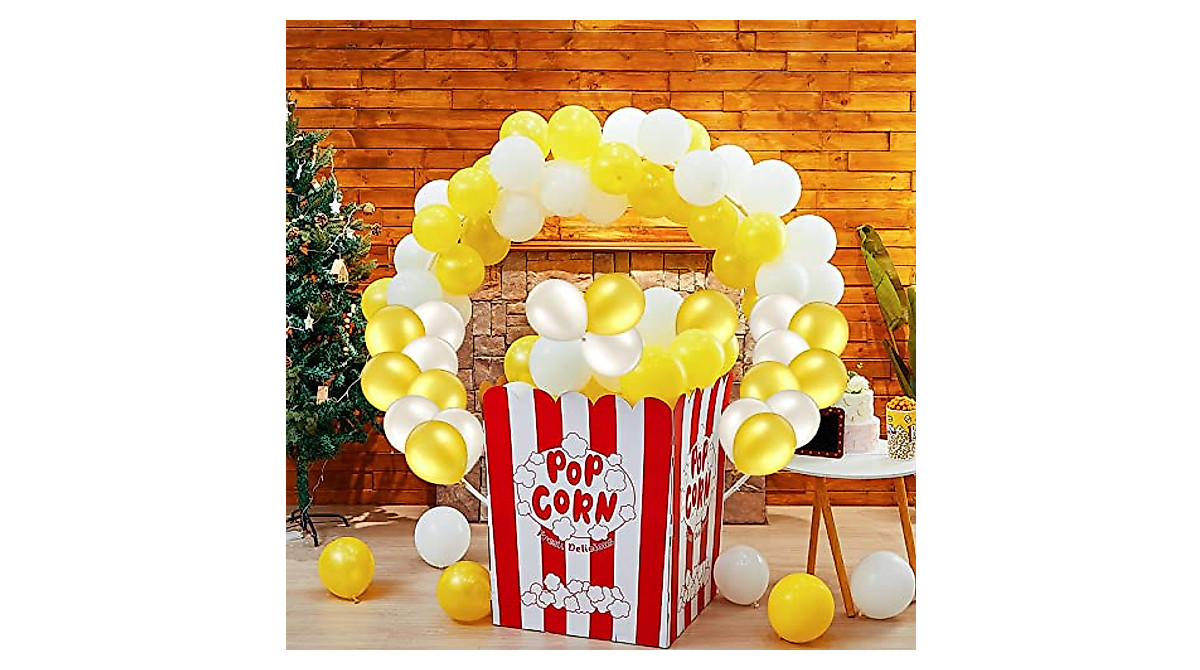 Giant Popcorn Box with Balloons - Perfect for Movie & Carnival Events
