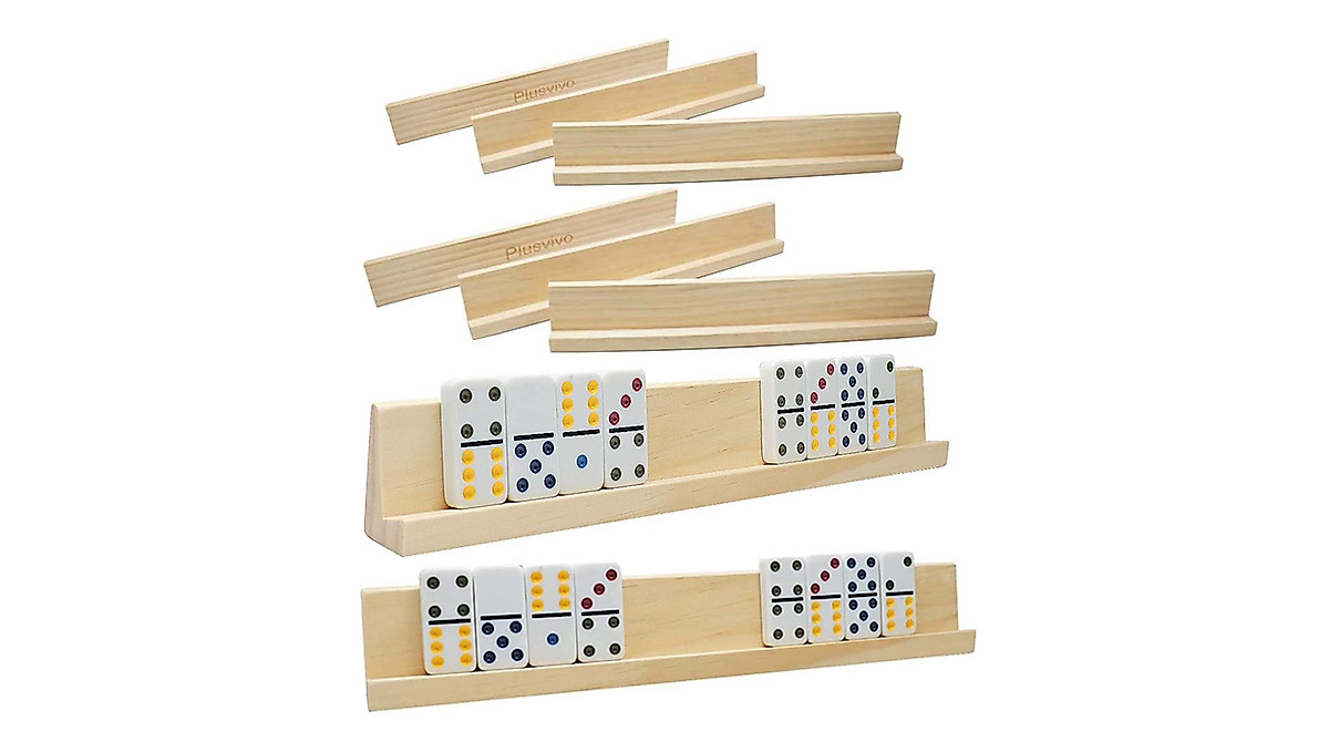 Set of 8 Wooden Domino Racks for Mexican Train & More