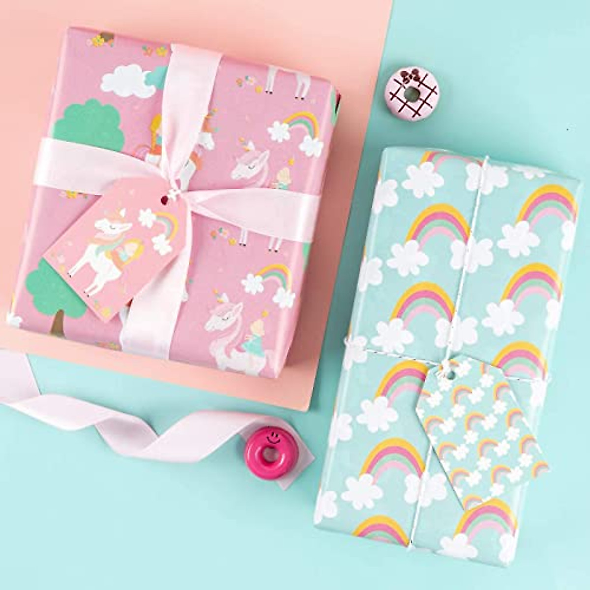 MAYPLUSS Large Wrapping Paper - Unicorn & Rainbow Designs