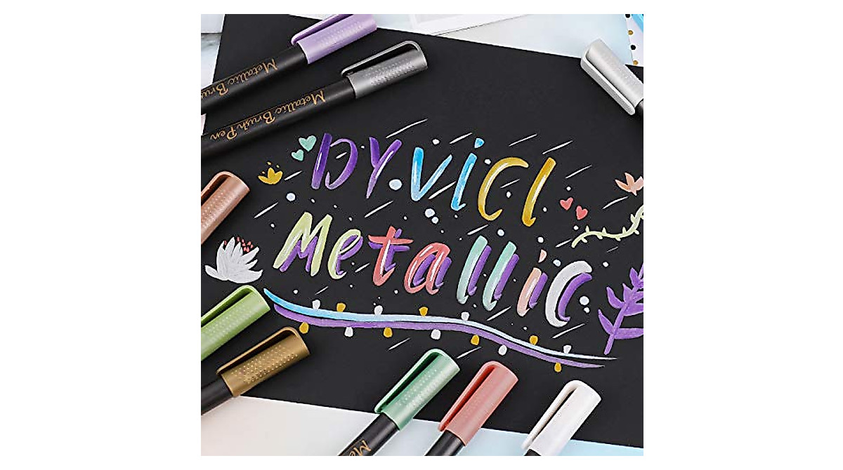 Dyvicl Metallic Brush Marker – 10 Glänzende Farben Für Kalligraphie, Steinmalerei & Mehr