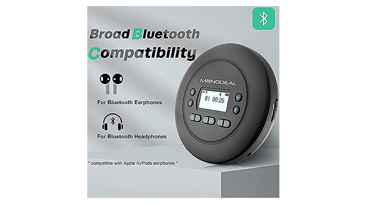 Portable Bluetooth CD Player - MONODEAL Rechargeable Walkman