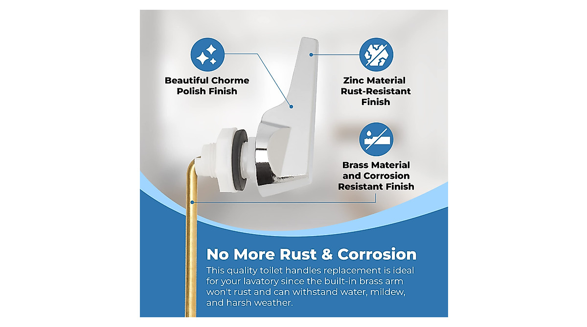 Ravine Universal Toilet Handle Lever Replacement - Modern Polished Zinc Handle W/Brass Arm