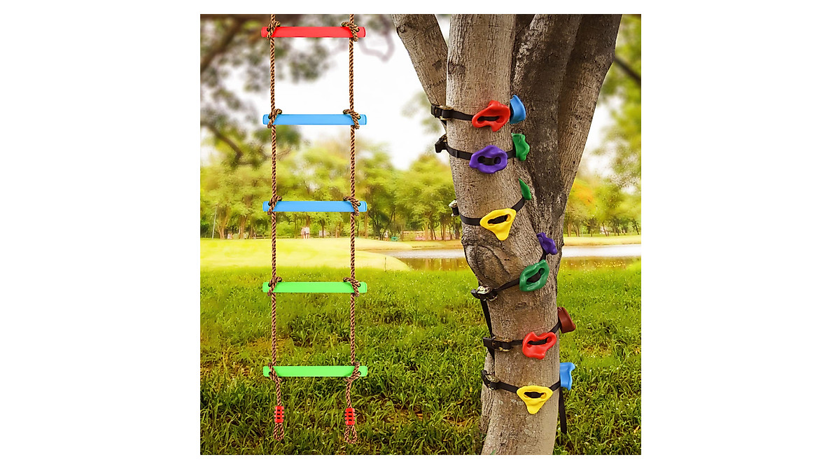 TOPNEW Ninja Tree Climbing Holds & Rope Ladder Kit