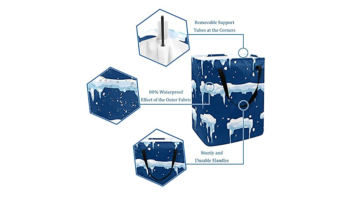 White Snow Ice Print Collapsible Laundry Hamper 60L