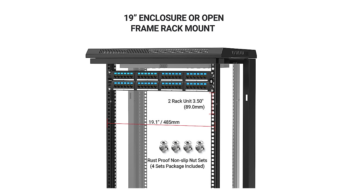 AMPCOM CAT6 48 Ports Patch Panel, Rack Mount - 2U, 19 inch, RJ45 ...