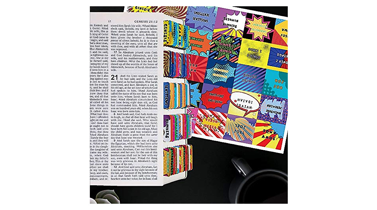 Comic Theme Laminated Bible Tabs for Easy Navigation & Personalization