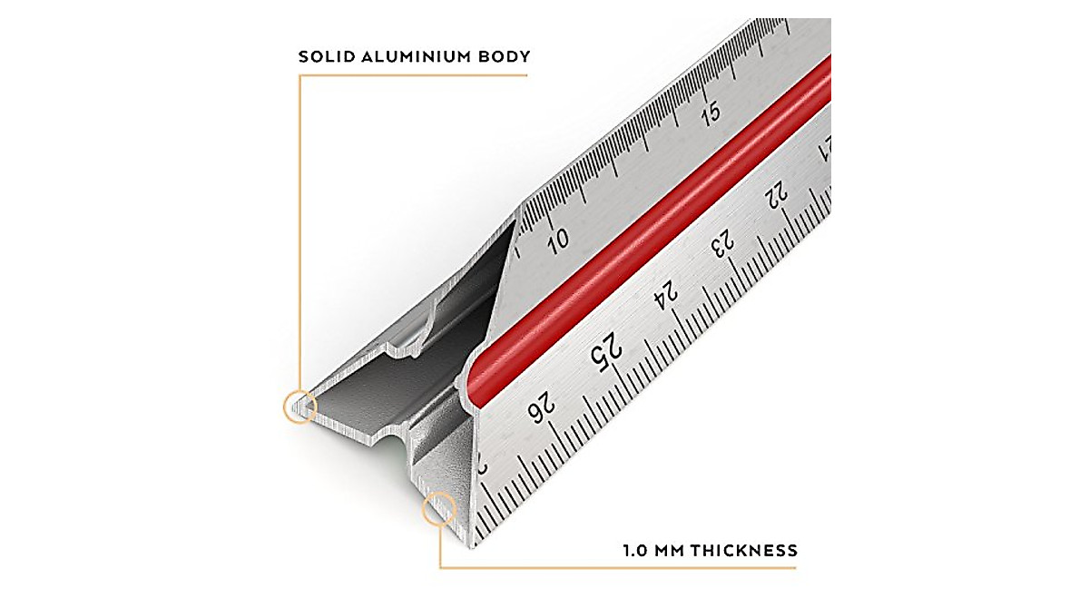 Arteza Architect Scale Ruler - 12-Inch Aluminum Triangular Drafting Tool