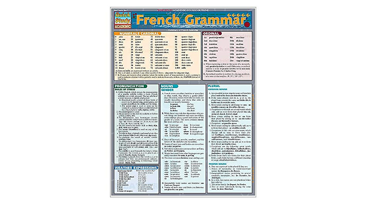 French Grammar QuickStudy Guide for Learners