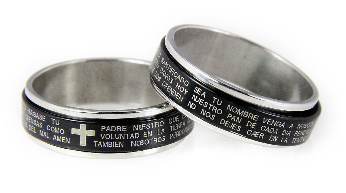 Black Stainless Steel Spinner Ring with Lord's Prayer