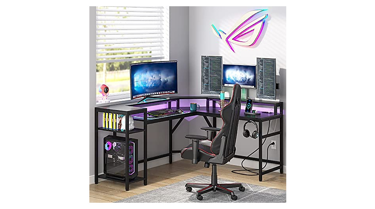 LITTLE TREE L-Shaped Gaming Desk with LED & Power Outlet - Modern & Durable