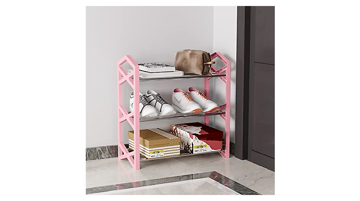 SHELAKET 3-Tier Pink Shoe Rack – Stylish Storage