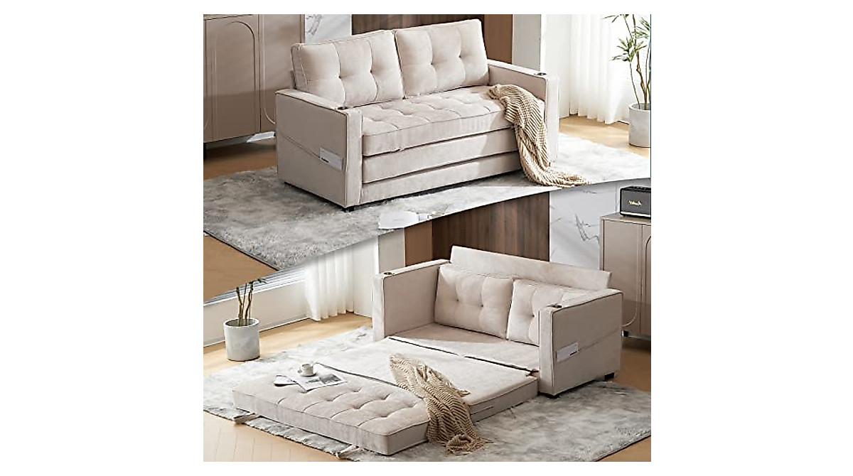 VINGLI 64-Inch Futon Sofa Bed - Convertible Couch for Living & Bedroom