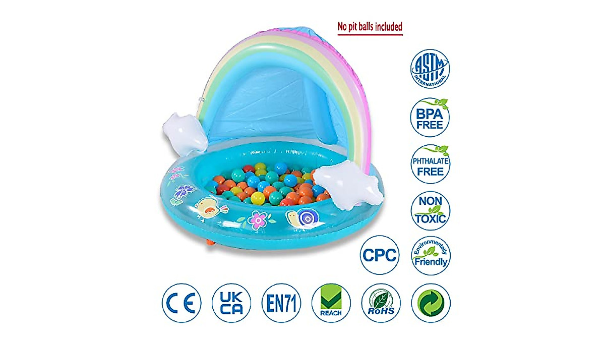 Rainbow Splash Baby Pool with Canopy - Fun and Safe