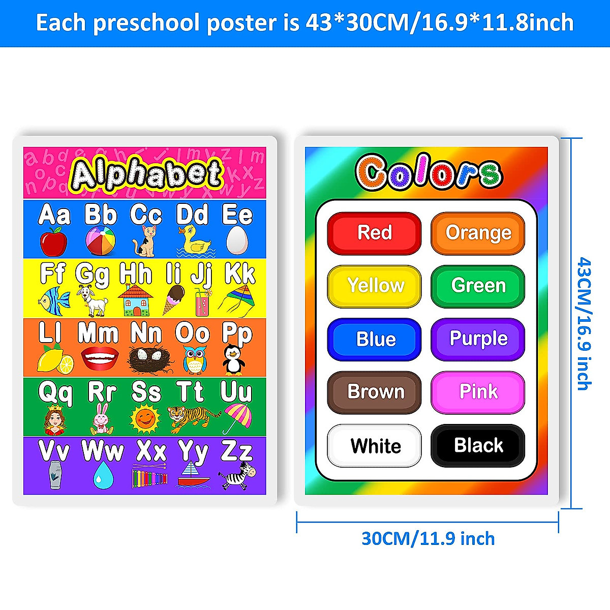 Blulu Laminated Preschool Posters for Kids Learning - 4 Pack
