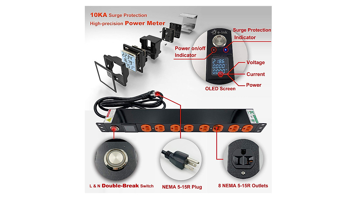 Elink Industrial Surge Protector Power Strip with OLED Monitor 19 — free download