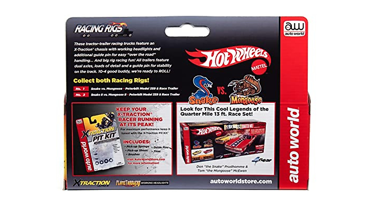 Auto World HO Slot Car: Xtraction Racing Rig Peterbilt 359 & Trailer