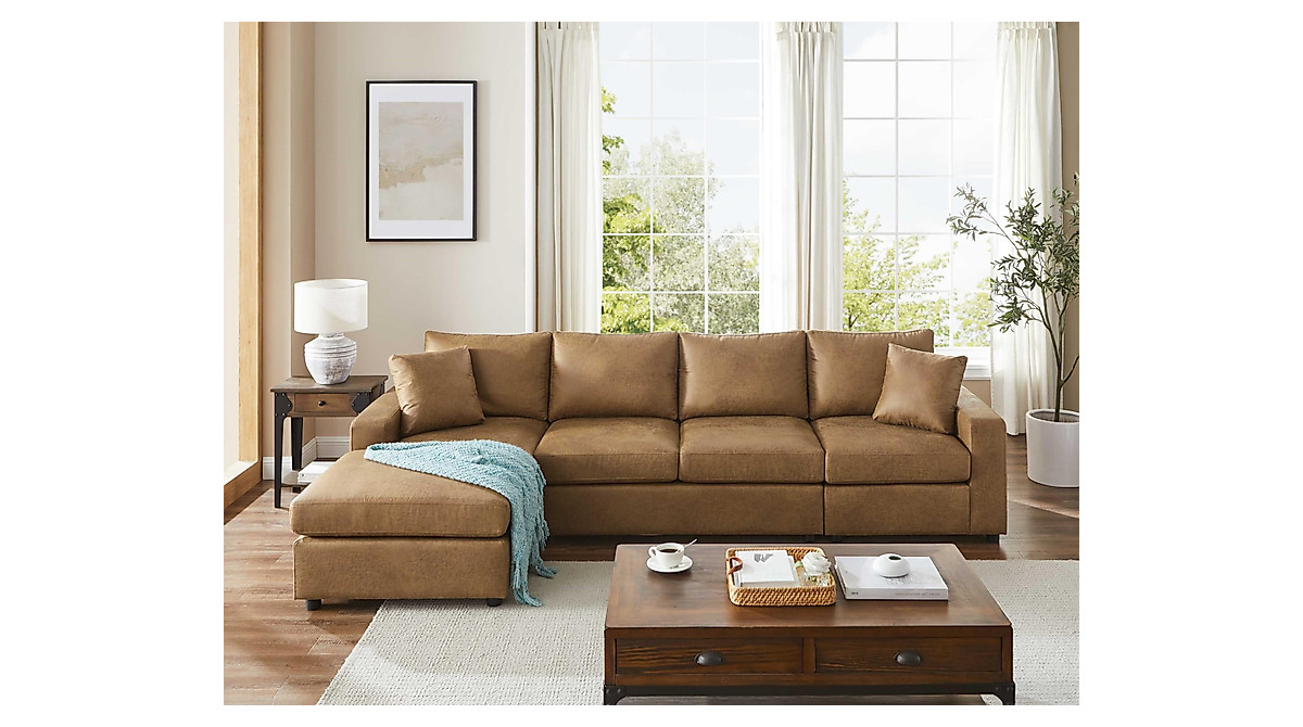 VANOMi 116'' Faux Leather Sectional Sofa | L-Shape 5-Seat