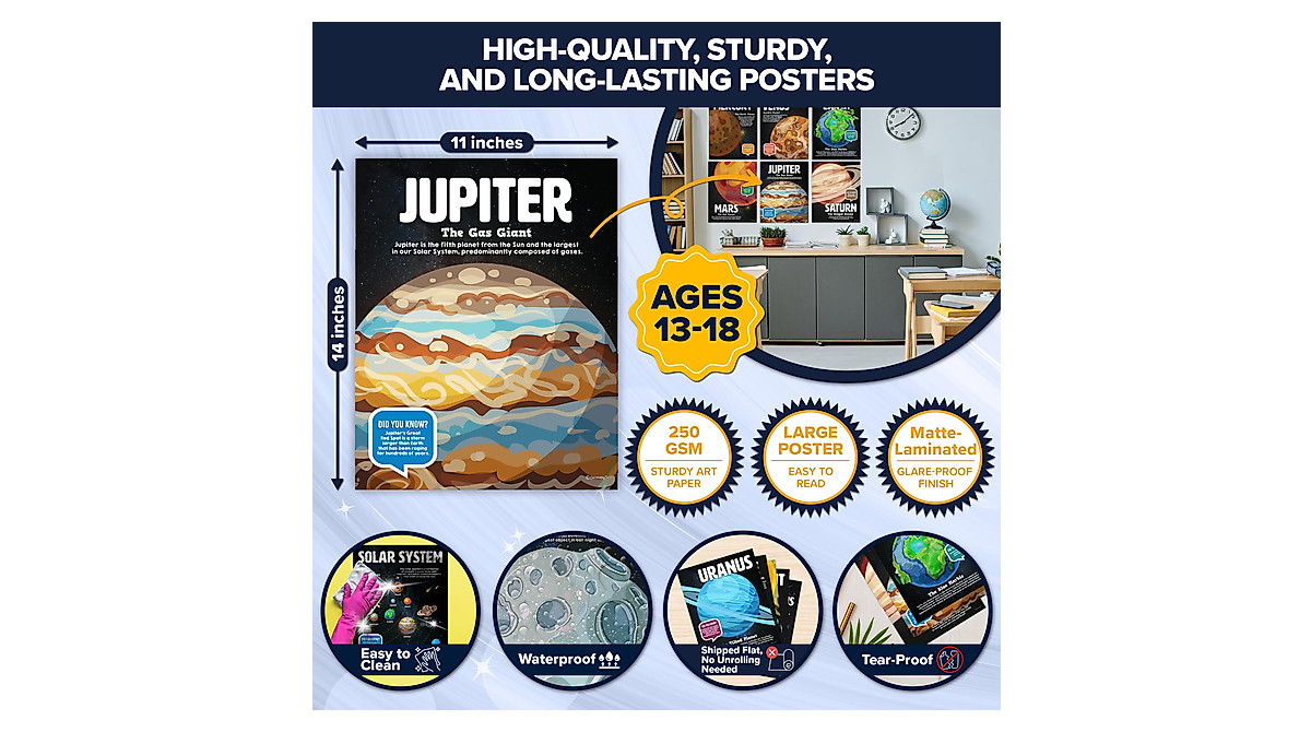 Decorably 15 Space Theme Classroom Decor - Solar System Posters