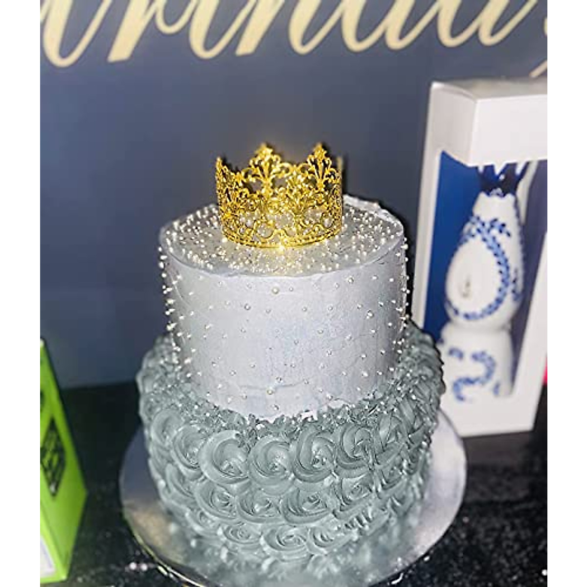 CREPUSCOLO Vintage Gold Crown Cake Topper for Birthdays & Baby Showers