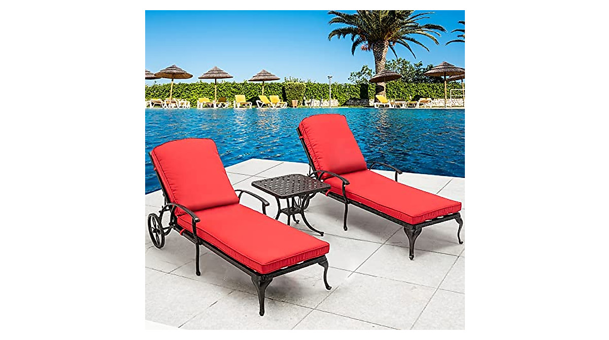 HOMEFUN Outdoor Chaise Lounge Set with Red Cushions | Adjustable ...
