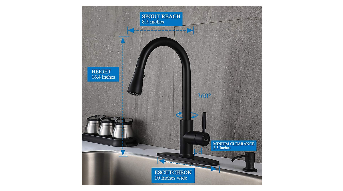 Arofa Matte Black Kitchen Faucet - Durable, Modern & Easy to Install