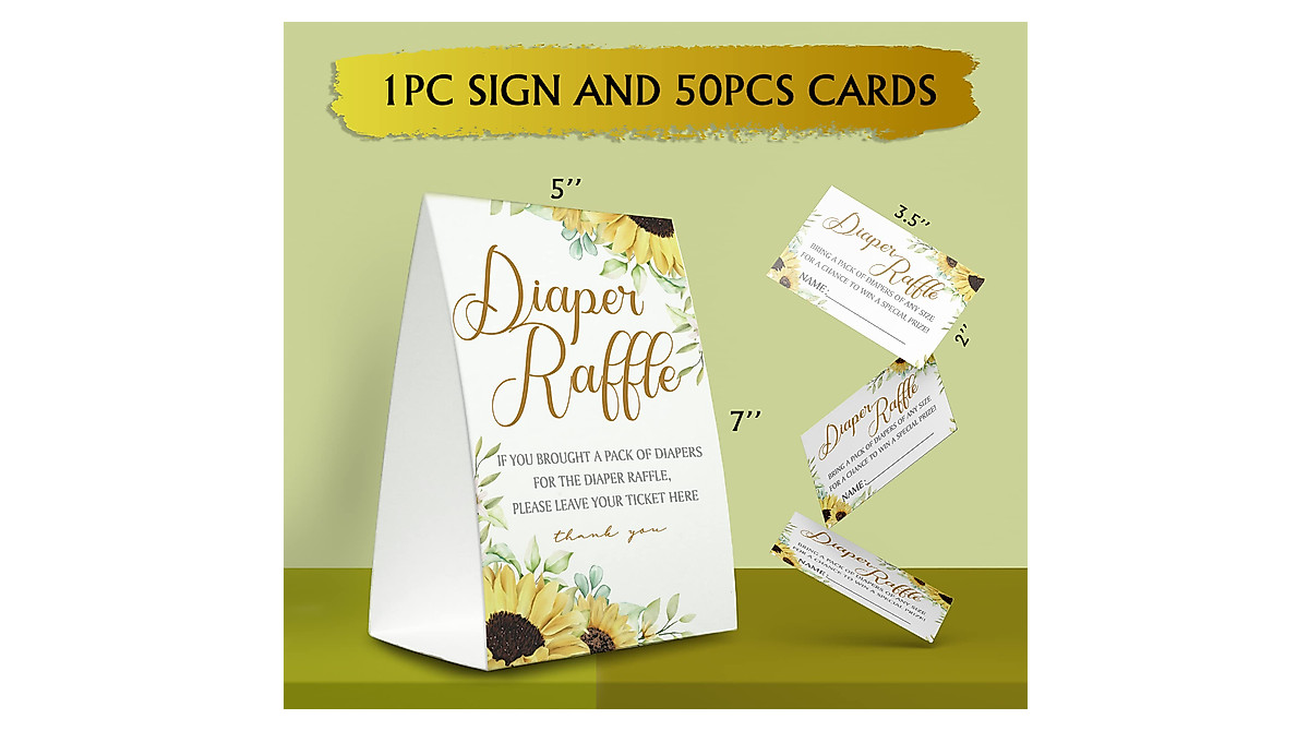Sunflower Baby Shower Diaper Raffle Sign & Game Kit | Easy & Fun Decor