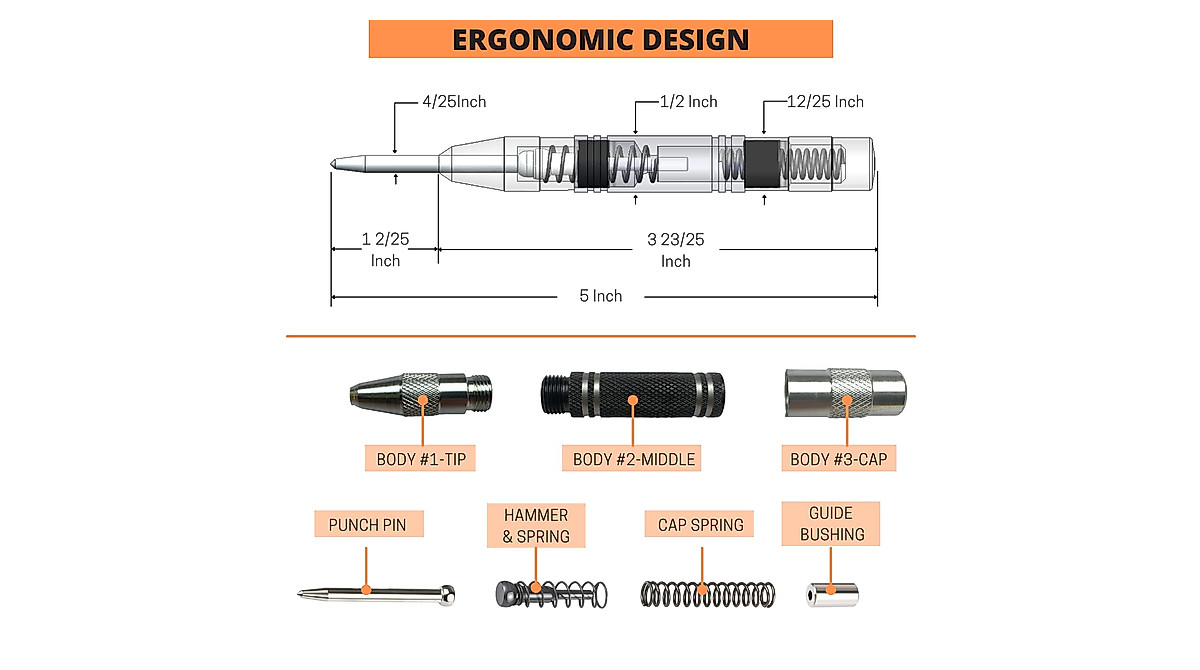 Automatic Center Punch - Durable Steel Spring Loaded Tool for Metal ...