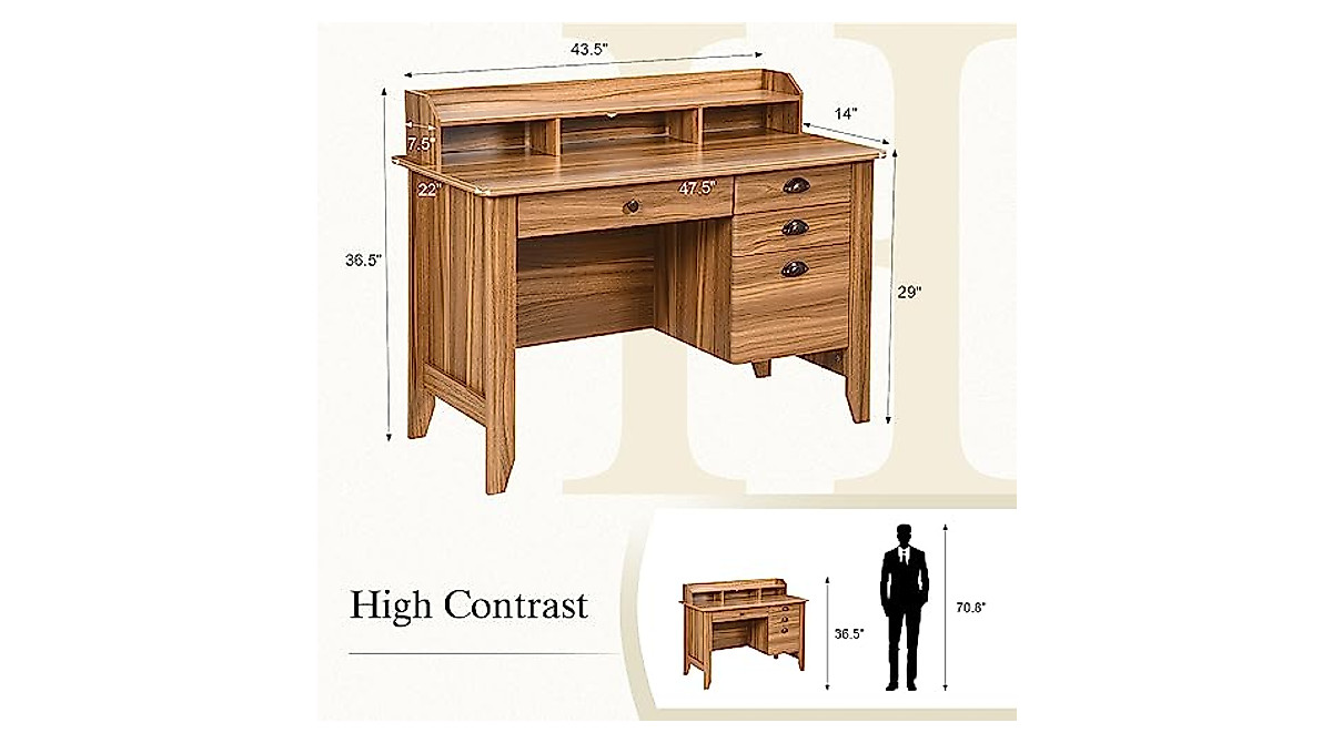 Vintage Computer Desk with Storage - Rustic Oak