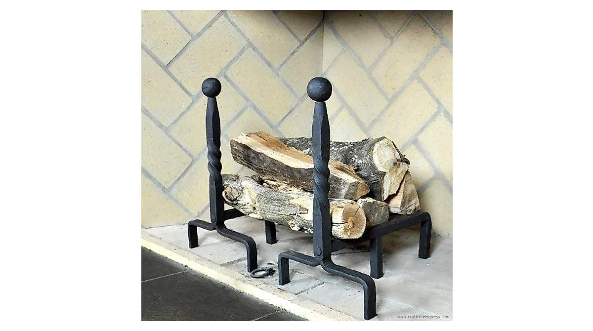 Elegant Black Wrought Iron Fireplace Andirons - Minuteman