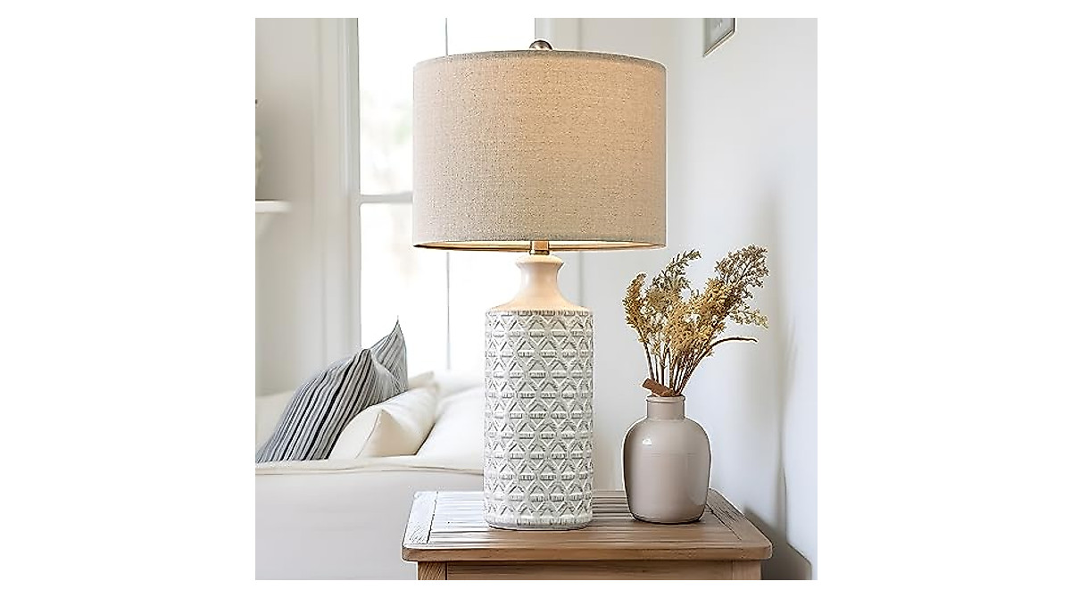 PoKat Modern Ceramic End Table Lamps Set of 2