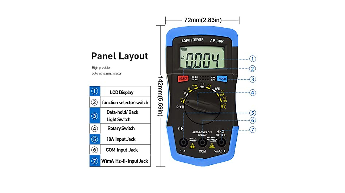 AOPUTTRIVER Digital Multimeter AP-36K - 4000 Counts