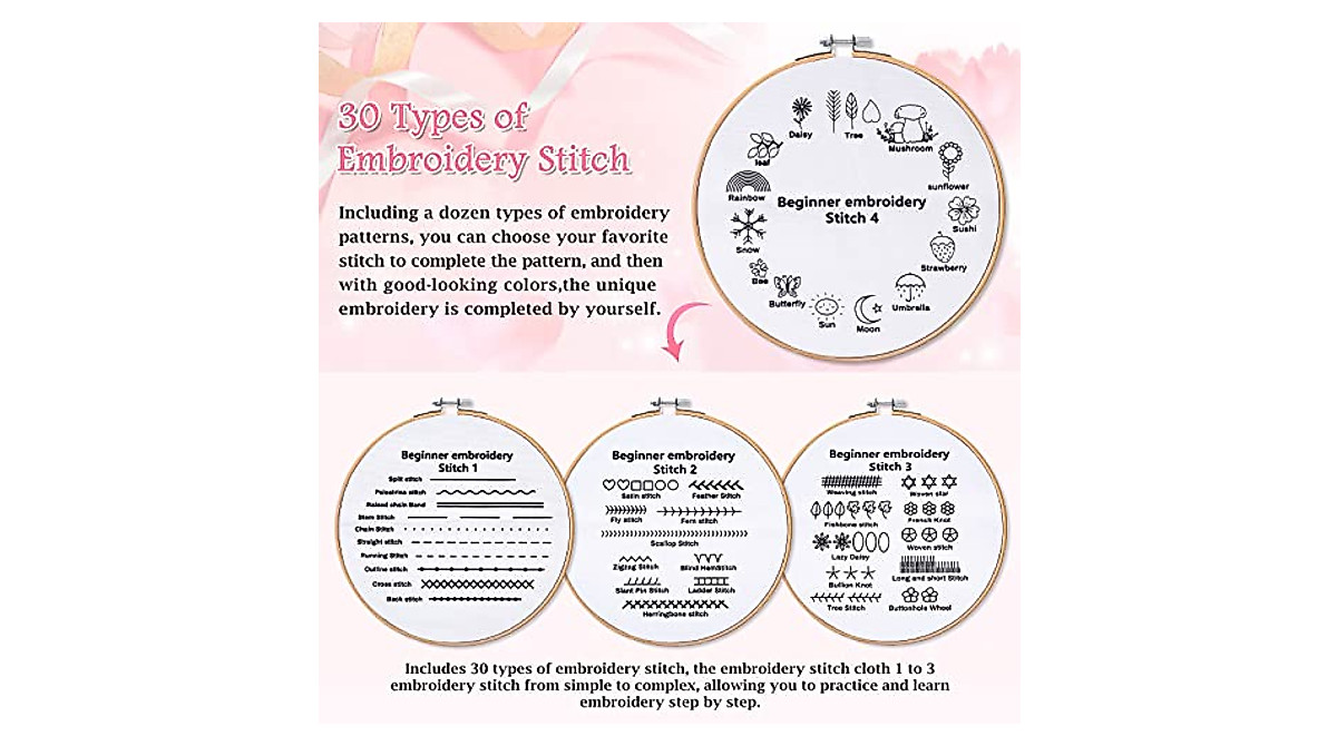 Beginners Embroidery Kit - 30 Stitches Starter Set